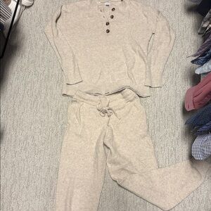 Cozy Knit Henley Pajama Set - Beige